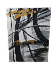 48" × 36" Abstract Contemporary Painting Black White Gold Large Canvas