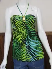 SOFIA VERGARA WOMAN EX LARGE (XL) GREEN LEAF ROUCHED GATHER FRONT HALTER TOP NWT