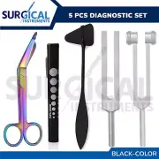 5 Black Reflex Hammer Penlight, Tuning Fork C128, C512 & Rainbow Scissor German