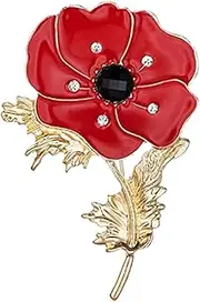 [Nimteve] Crystal Red Flower Brooches Veterans Memorial Day Veterans Gifts Red Poppy Pins Lapel Brooches Enamel Poppy Brooch Pins for Women Men Remembrance Day Gift