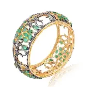 Wedding Bangle, Natural Rosecut Diamond Emerald 925 Sterling Silver Jewelry