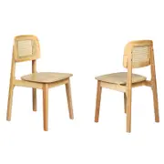 Levede 2Pcs Dinning Chair Solid Wood Fabric Seat in Natrual Colour