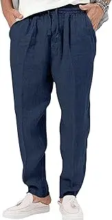 [Aosufei] Men's Cotton Linen Stylish Solid Pants Loose Fit Comfort Beach Yoga Trousers Casual Lightweight Hiking Pants