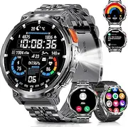 PODOEIL 1.85" Big Screen Military Smart Watch for Men with Flashlight, 730mAh Large Battery, IP68 Waterproof, Bluetooth Calling, 114 Sports Modes, Heart Rate/Sleep Monitor for iOS Android