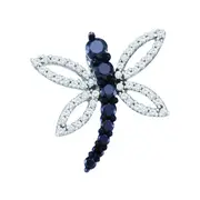 14k White Gold Black Diamond Dragonfly Pendant 1/2 Cttw