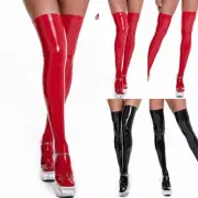 Womens PVC Leather Legging Stockings Wet-Look Clubwear Thigh High Sock Costumes