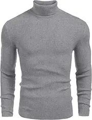 [COOFANDY] Men Sweater Turtleneck Ribbed Knitted Longsleeve Sweatshirt Slim Fit Pullover Jumper for Mens