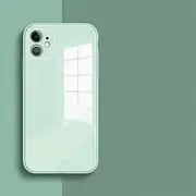 Square Liquid Tempered Glass Case for iPhone 14 13 11 12 Mini Pro Max XS XR X 7 8 Plus Silicone Candy Cover Protection,Light Cyan,for iPhone Xs