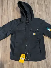 Carhartt Mens Sz Small Washed Duck Sherpa-Lined Relaxed Fit Utility Jacket Black