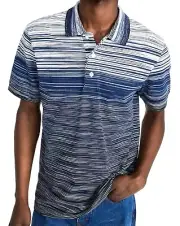 MISSONI 'Space-Dye Piqué Knit Stripe' Men's Designer 100% Cotton Polo S Navy NWT