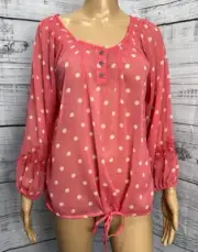 NWT Nine West Vintage America Pink Chiffon Polka Dot Blouse Shirt M Embroidered