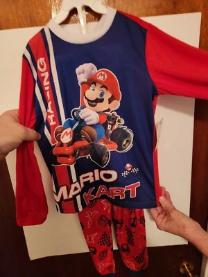 Boys Size 8 Medium Super Mario Bros Mario Kart 2 Piece Pajama Set