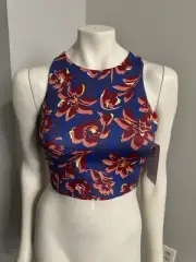 Athleta Conscious Crop Top Blue Purple Floral Removable Pads NWT Bra Large