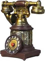 Perfk Phone Model Antique Phone Figurine Creative,Corded,Desk Phone,Wall Decor Statue Vintage Rotary Telephone for Cafe Store Decor, H