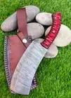 Professional Damascus chef cleaver With Leather Sheath Full Tang 12 INCH