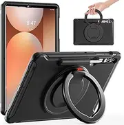 Case for Samsung Galaxy Tab S9 FE+/S9+ 12.4 Inch 2023 SM-X610/X616B/X810/X816B/X818U with S Pen Holder & 360 Degree Swivel Kickstand Heavy Duty Hybrid Case Bumper Protective Kids Cover(Black)
