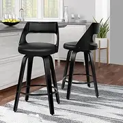 [ALFORDSON] Bar Stools 2X Swivel Wooden Kitchen Stool 65cm Seat Height Leather Counter Stool with Footrest and Adjustable Leg Levelers Home Dining Chair in All Black for Home Bar Dining Room