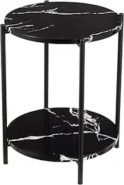 Gawicpy 2 Tier Round Side Table, Marble End Tables Coffee Table Simplistic Sofa Table Waterproof Removable Tray Table Indoor Outdoor Accent Table for Living Room Bedroom (Faux Marble Black)