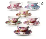 BTaT- Tea Cups and Saucers Set of 6, Tea Set, Floral Tea Cups (8oz), Tea Cups an