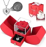 Preserved Red Real Rose, Valentines Day Romantic Her, Eternal Flowers Rose 100 Languages Heart I Love You Necklace, Mothers Day Anniversary Birthday Women Mom Wife Girlfriend Grandma