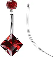 [Ruifan] ASTM F136 Titanium Belly Button Rings 14G CZ Square Belly Navel Rings 10mm Bar Body Piercing Jewelry Navel Ring With 1PCS Curved Piercing Taper