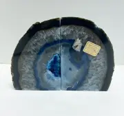 Blue Agate Bookends Unique Patterns Crystal Bookend Dyed Blue Geode
