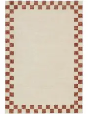 [Miss Amara] Isi Checkered Border Washable Rug in Rust Brown
