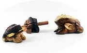 Guiros Percussion Instruments Wooden Frog 3 Piece Set of 5 Inch, 4 Inch, 3Inch, Wooden Frog Musical Instrument (Vintage Style)