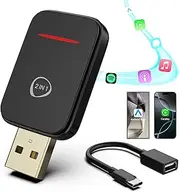 2 in 1 Wireless Carplay Adapter UK for iPhone, Android Auto Wireless Adpater, Plug & Play USB CarPlay Wireless Stick, Convert Wired Android Auto/Carplay to Wireless for Android 11+/iOS 10+ Phones