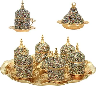27 Pc Turkish Greek Arabic Coffee Espresso Cup Saucer Crystal Colored Set