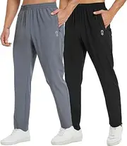 [frueo] 2 Pack Mens Track Pants Lightweigt Jogging Pants Workout Sweatpants Running Gym Training Sweatpants with Zip Pockets