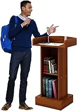 Brown Portable Lectern Stand with Large Storage Area Heavy Duty and Stable Podium Stand for Churches and Presentations