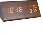 Wooden Digital Alarm Clock, Time Date 12/24H Temperature Humidity Display Sound
