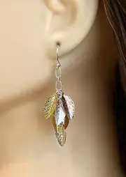 Dangling Leaves Silver-Gold-Copper Sterling Silver Earrings Sundance Treasures