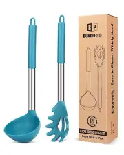 Silicone Pasta Fork and Ladle Spoon Set, Large Non Stick Kitchen Utensils for Co