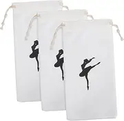 MUSISALY Ballet Dance Shoe Bag Set 3PCs Drawstring Ballet Shoes Storage Bag Washable Canvas Dance Accessory Pouch for Girls