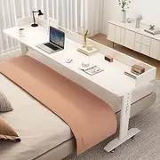 Bed Desk Overbed Table With Wheels - Adjustable Height Over The Bed Table - Solid Wood Panel