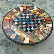 24'' Black Marble Chess Table Top Pietra Dura Inlay Malachite Children Game c30