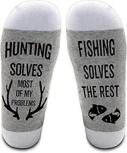 [LissiArt97] Hunting Solves Most Of My Problems Fishing Solves The Rest Socks - Funny Hunting Socks - Deer Hunting Socks - Funny Socks Gifts Dad- Grandpa- Uncle On Birthday- Fathers Day- Christmas, Grey