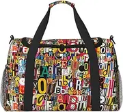 [CADREWY] Letter and number Print Travel Duffle Bag Large Capacity Tote Stylish Weekender Bag for Outdoor Activities, Black, One Size