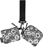 [Caihoyu] Spring Flowers Peonies Delphinium Butterflies Bees White Women's Coin Purses Card Cases Minimalist Zipper Wristlet Wallet with Zipper Pocket for Work Travel 2 Packs, Multicolor, 4.13"(L) x 3.5"(W
