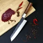 Handmade Kiritsuke Knife Hammered Forged Stainless Steel Wood Handle Slicing Cut