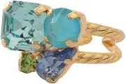 [Sorrelli] Anika Statement Ring, Ocean Crystal Cluster, Adjustable Size 4-10, Bright Gold-tone