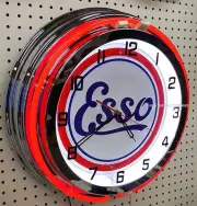 18" ESSO Gasoline Motor Oil Gas Station Sign Double Neon Clock