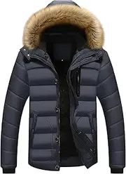 [Generic] Men's Winter Hooded Jacket Male Fur Collar Sherpa Lined Hood Jacket Man Winter Coat With Detachable Hood