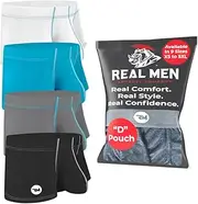 [RM Real Men] Real Men Bulge Enhancing Pouch Underwear for – 1 or 4 Pack Set - Ice Silk Mens Boxer Briefs with Size D Pouch, Black White Grey Cyan 3 in, Large
