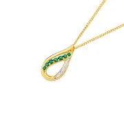 9ct Gold Created Emerald & Diamond Slider Pendant in Green