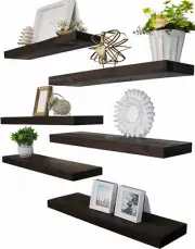Farmhouse Floating Shelves for Wall, Rustic Brown Wall Shelves for Bedroom, Set
