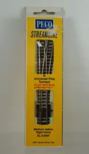 NOS Peco Electrofrog MEDIUM RADIUS RIGHT HAND TURNOUT N Scale Track - SL-E395F