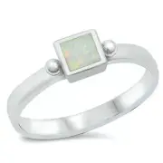 Ring Sterling Silver 925 Rhodium Plated White Lab Opal Face Height 6 mm Size 7